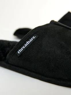 Online Threadbare Faux Fur Lined Slip On Mule Slippers Black