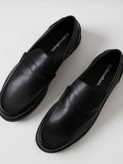 Clearance Threadbare Black Faux Leather Penny Loafers