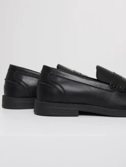 Clearance Threadbare Black Faux Leather Penny Loafers
