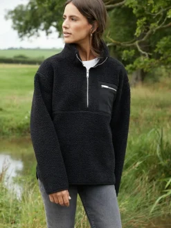 Threadbare Black Half Zip Borg Fleece^Women Sportswear|Hoodies & Sweatshirts