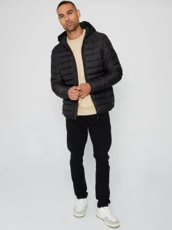 Hot Threadbare Matte Finish Padded Showerproof Hooded Jacket Black