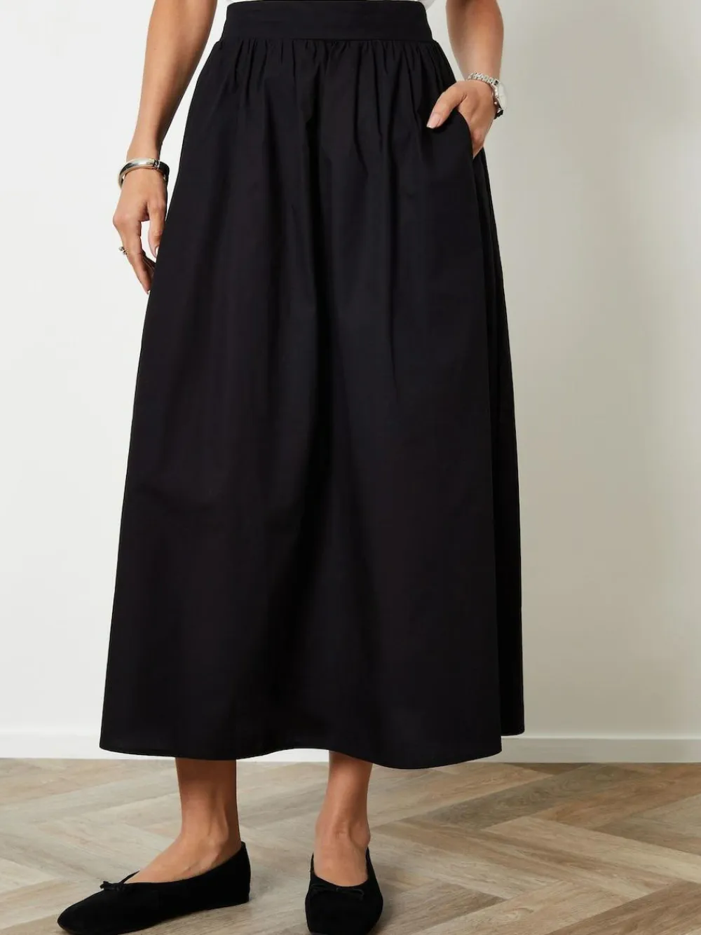 Threadbare Black Midi Skirt with Pockets^Women Skirts