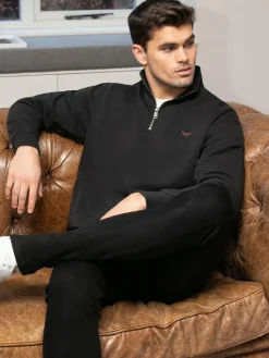 Threadbare Black Quarter Zip Neck Sweatshirt^ Sweatshirts & Hoodies|Sweatshirts & Hoodies