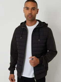 Best Threadbare Quilted Hybrid Hooded Jacket Black