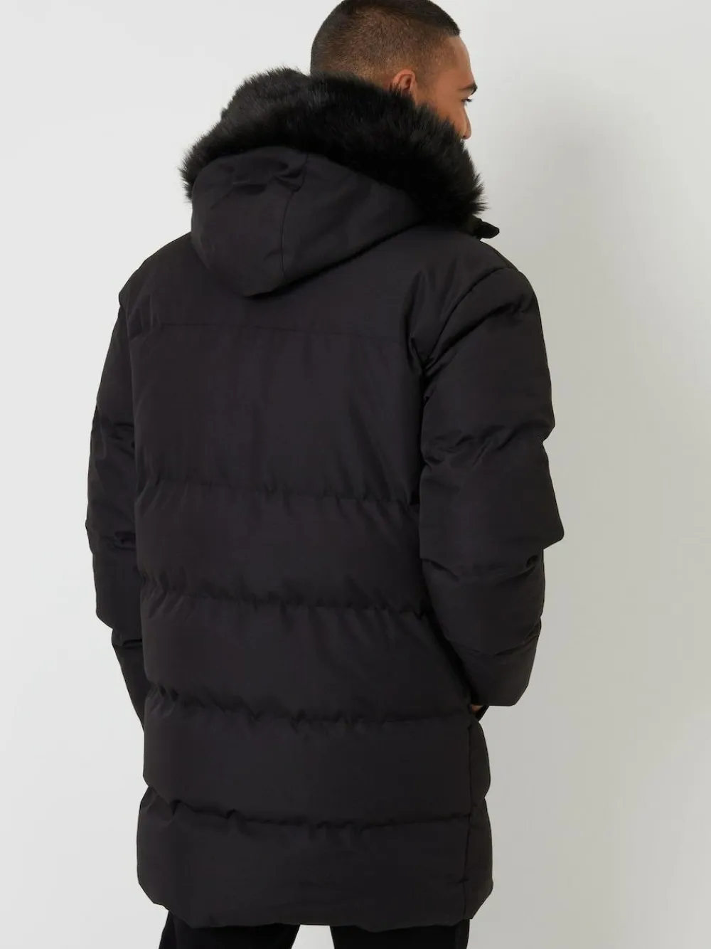Threadbare Showerproof Longline Quilted Parka Jacket Black