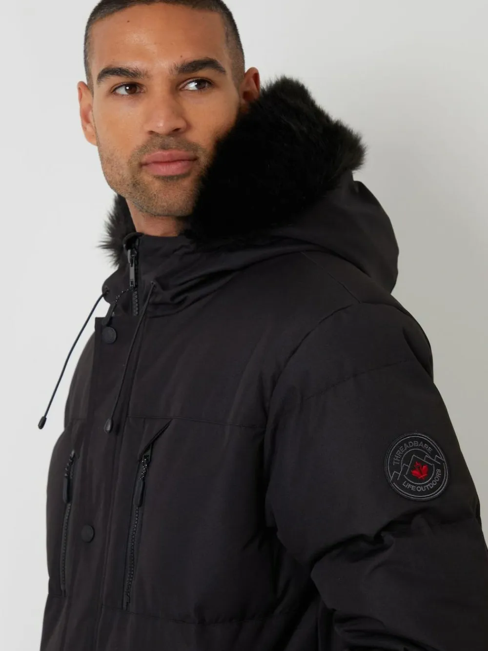 Threadbare Showerproof Longline Quilted Parka Jacket Black