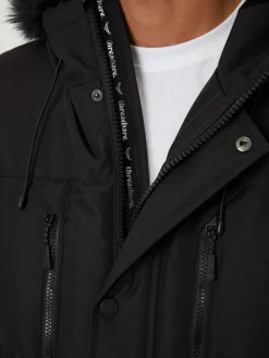 Threadbare Showerproof Longline Quilted Parka Jacket Black