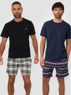 Threadbare Black Textured Check Shortie Pyjamas Set 2 Pack^ Pyjamas