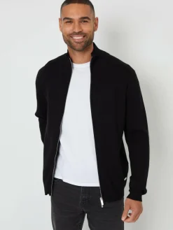 Threadbare Black Zip-Through Funnel Neck Knitted Cardigan^ Knitwear|Knitwear