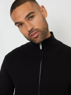 Threadbare Black Zip-Through Funnel Neck Knitted Cardigan^ Knitwear|Knitwear