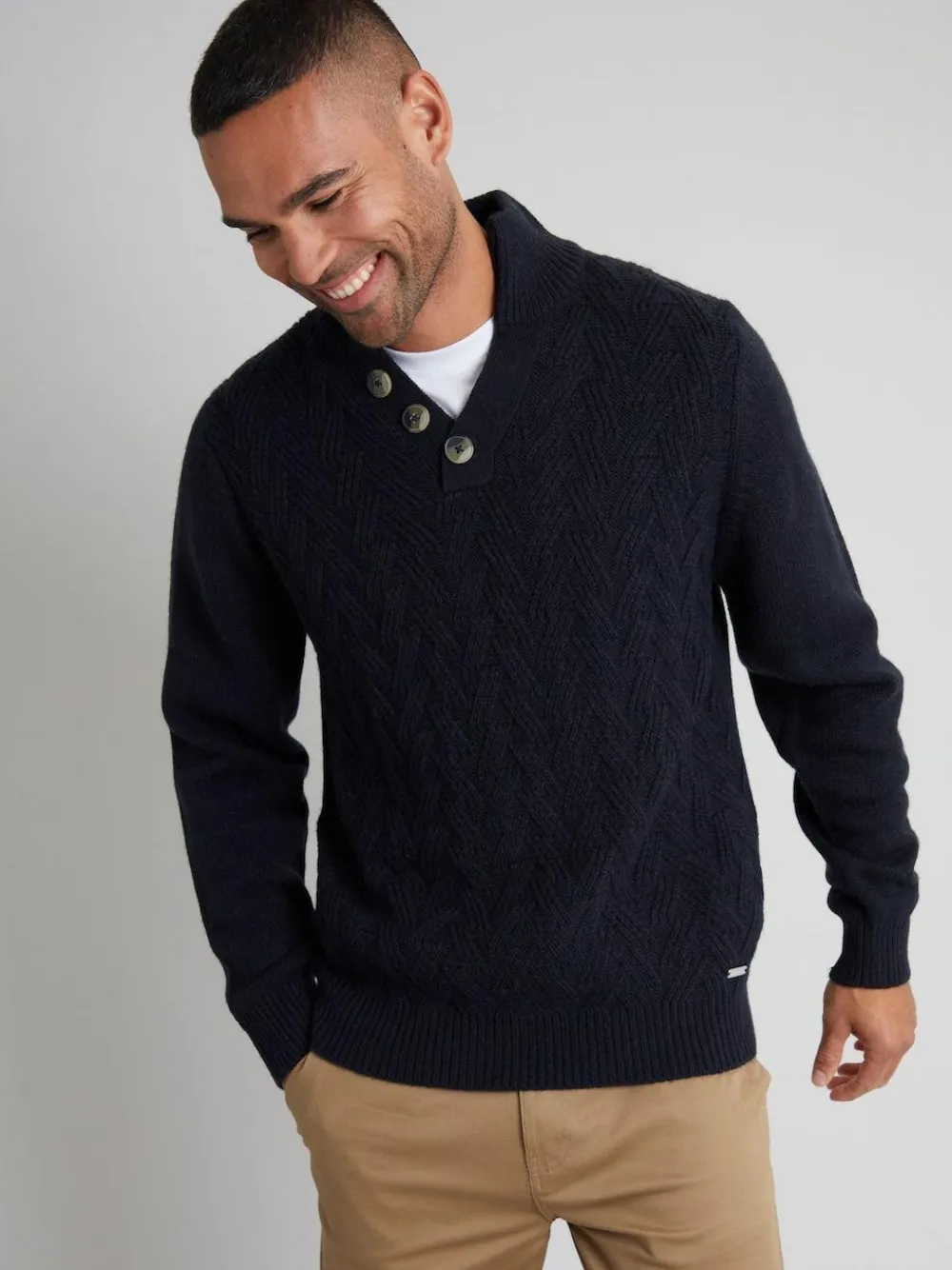 Threadbare Blue Button Up Funnel Neck Jumper^ Knitwear|Knitwear