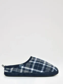 Best Threadbare Check Faux Fur Lined Mule Slippers Blue