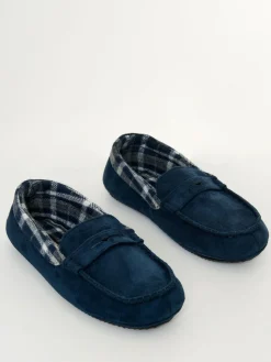 Threadbare Faux Suede Fabric Trim Moccasin Slippers^ Slippers|Slippers