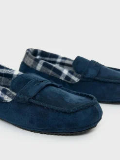 Threadbare Faux Suede Fabric Trim Moccasin Slippers^ Slippers|Slippers