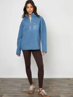 Threadbare Blue Half Zip Borg Fleece^Women Hoodies & Sweatshirts|Coats & Jackets