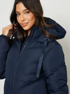 Discount Threadbare Hooded Padded Mid Length Jacket Blue