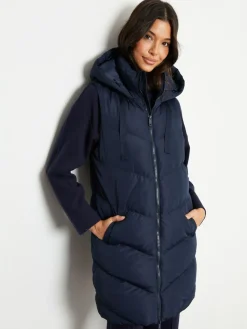 Clearance Threadbare Longline Padded Gilet Blue