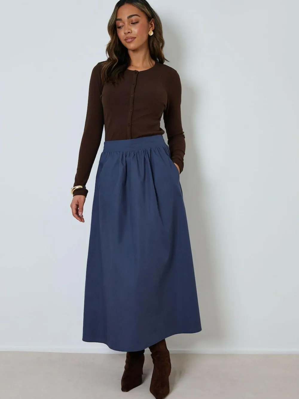 Clearance Threadbare Blue Midi Skirt with Pockets