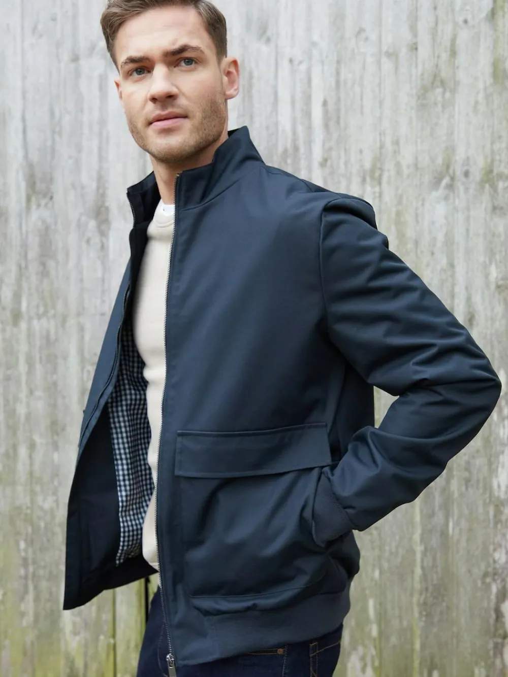 Threadbare Patch Pocket Funnel Neck Harrington Style Jacket^ Blazers & Formal Jackets
