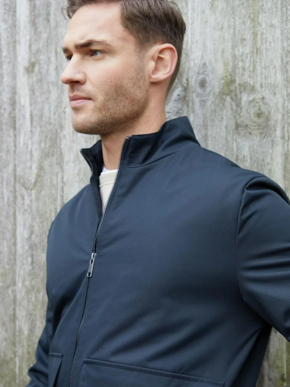 Threadbare Patch Pocket Funnel Neck Harrington Style Jacket^ Blazers & Formal Jackets