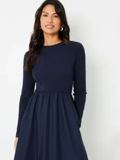 Threadbare Blue Rib Jersey 2-In-1 Midi Dress with Poplin Skirt^Women Midi Dresses