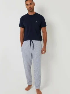 Sale Threadbare Blue Short Sleeve Top & Stripe Trousers Pyjamas Set