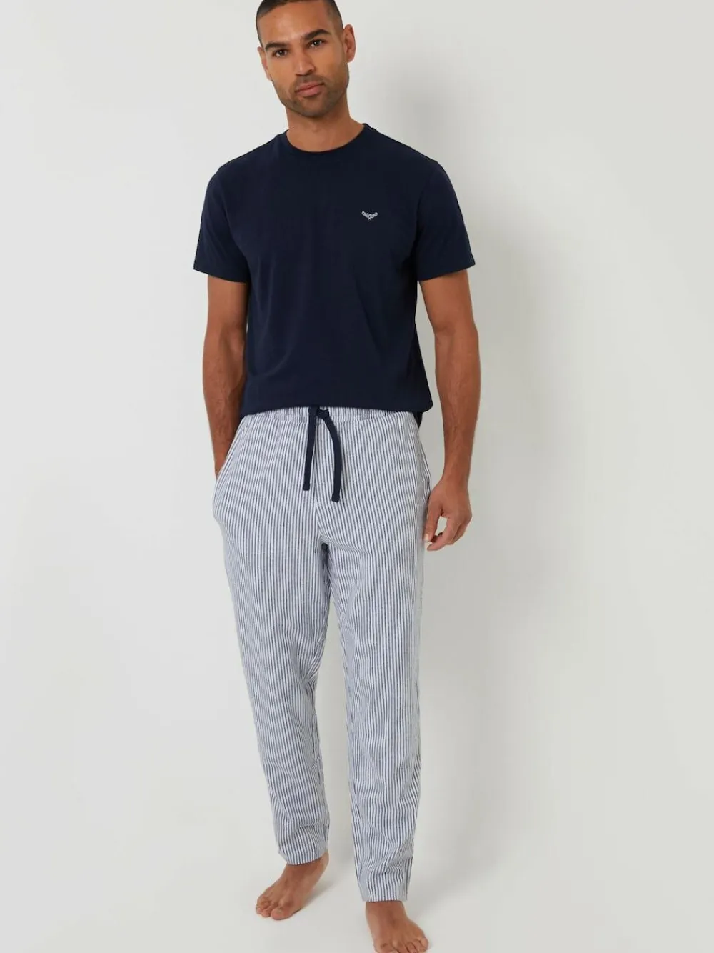 Sale Threadbare Blue Short Sleeve Top & Stripe Trousers Pyjamas Set