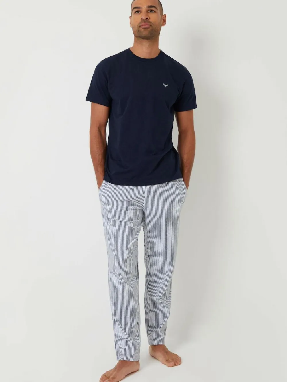 Sale Threadbare Blue Short Sleeve Top & Stripe Trousers Pyjamas Set