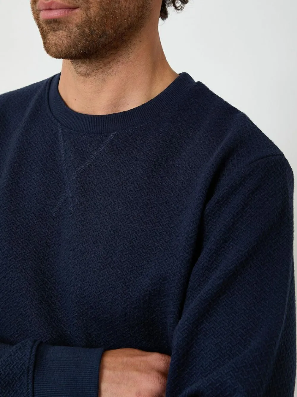 Outlet Threadbare Blue Textured Crew Neck Sweatshirt