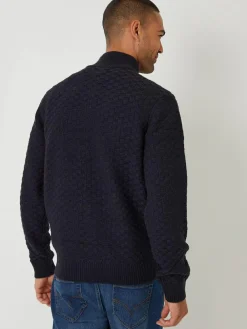 New Threadbare Textured Quarter Zip Jumper With Wool Blue