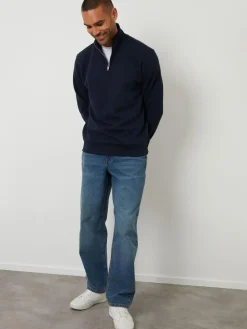 Threadbare Blue Textured Quarter Zip Sweatshirt^ Sweatshirts & Hoodies|Sweatshirts & Hoodies