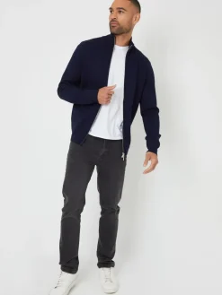 Online Threadbare Blue Zip-Through Funnel Neck Knitted Cardigan