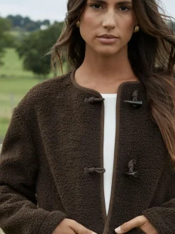 Sale Threadbare Borg Fleece Toggle Jacket Brown