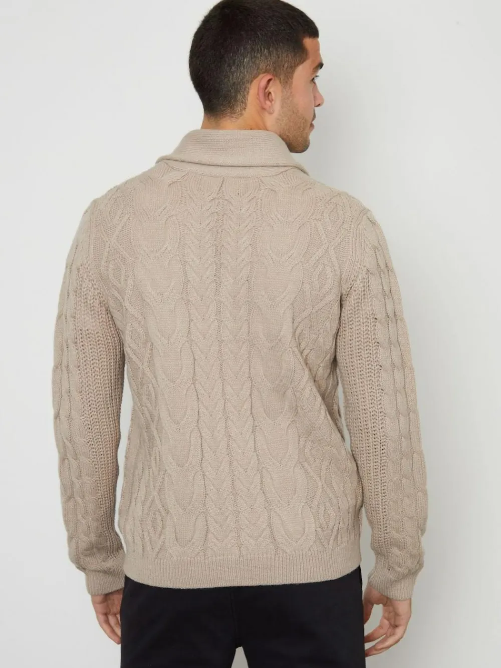 Threadbare Cable Knit Shawl Collar Cardigan With Wool Brown