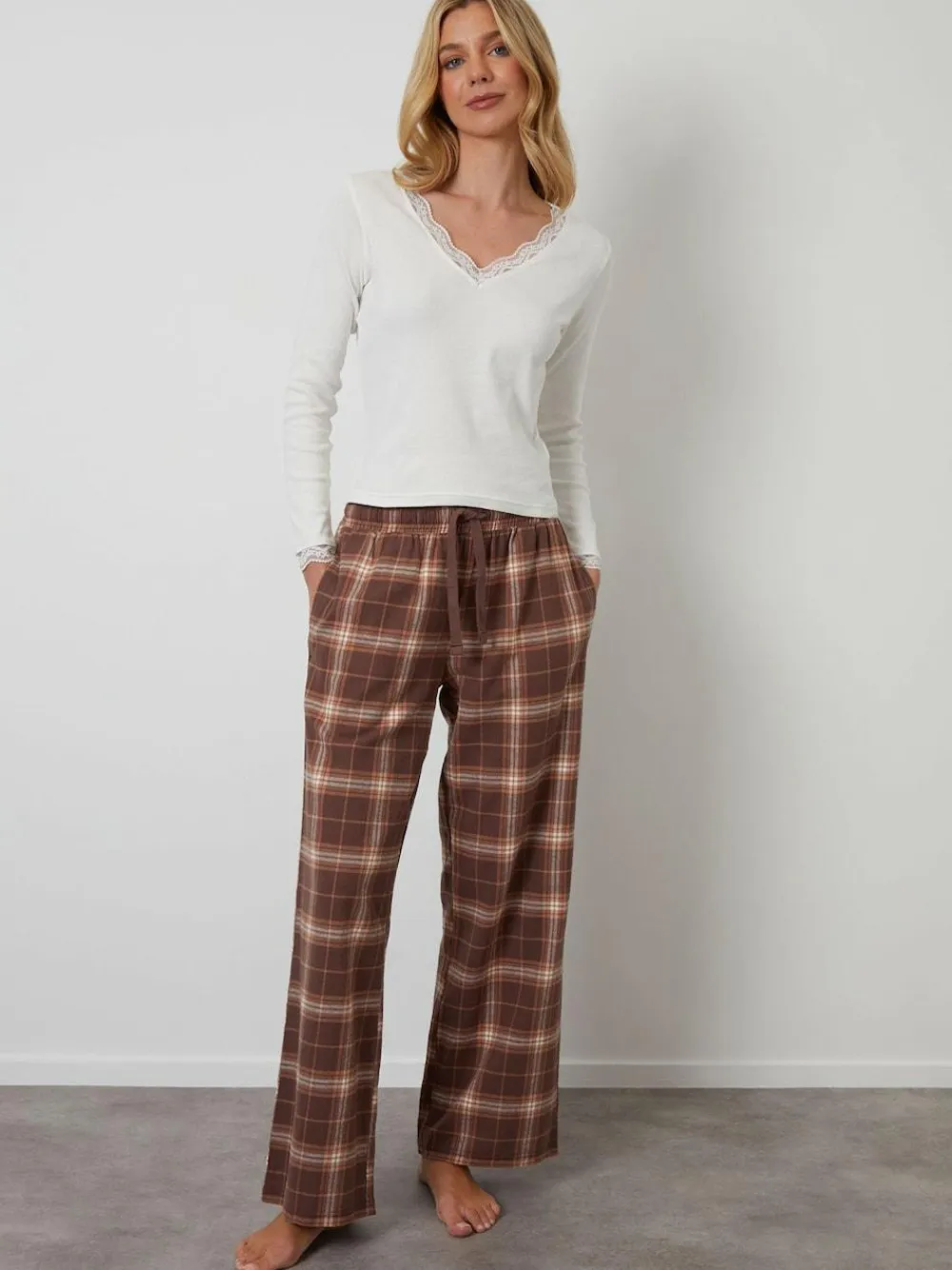 Clearance Threadbare Cotton Long Sleeve Pyjamas Set Brown