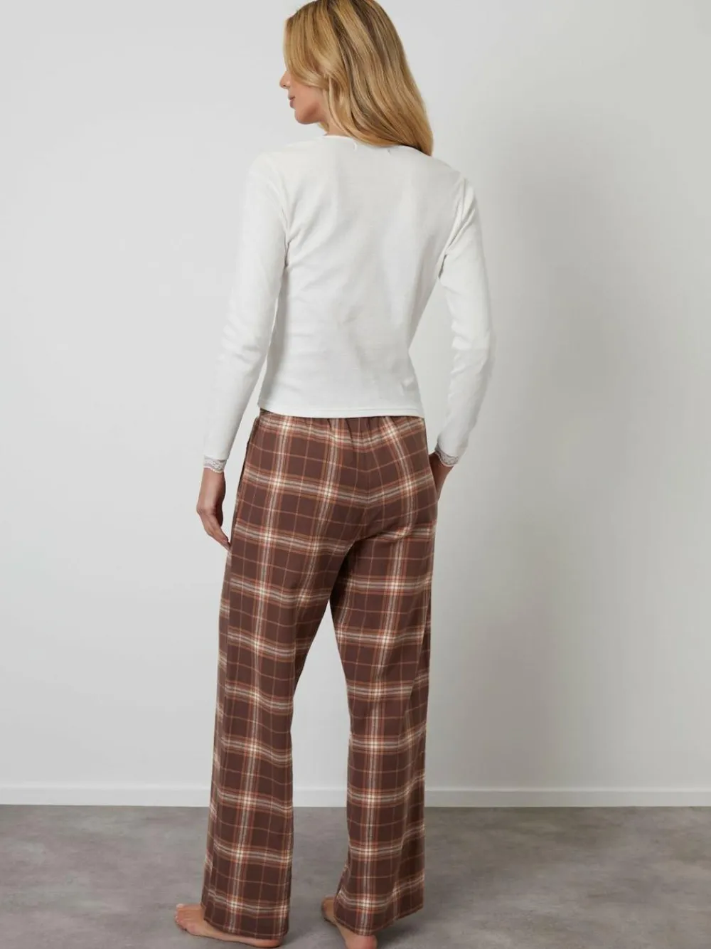 Clearance Threadbare Cotton Long Sleeve Pyjamas Set Brown