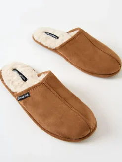 Sale Threadbare Faux Fur Lined Slip On Mule Slippers Brown