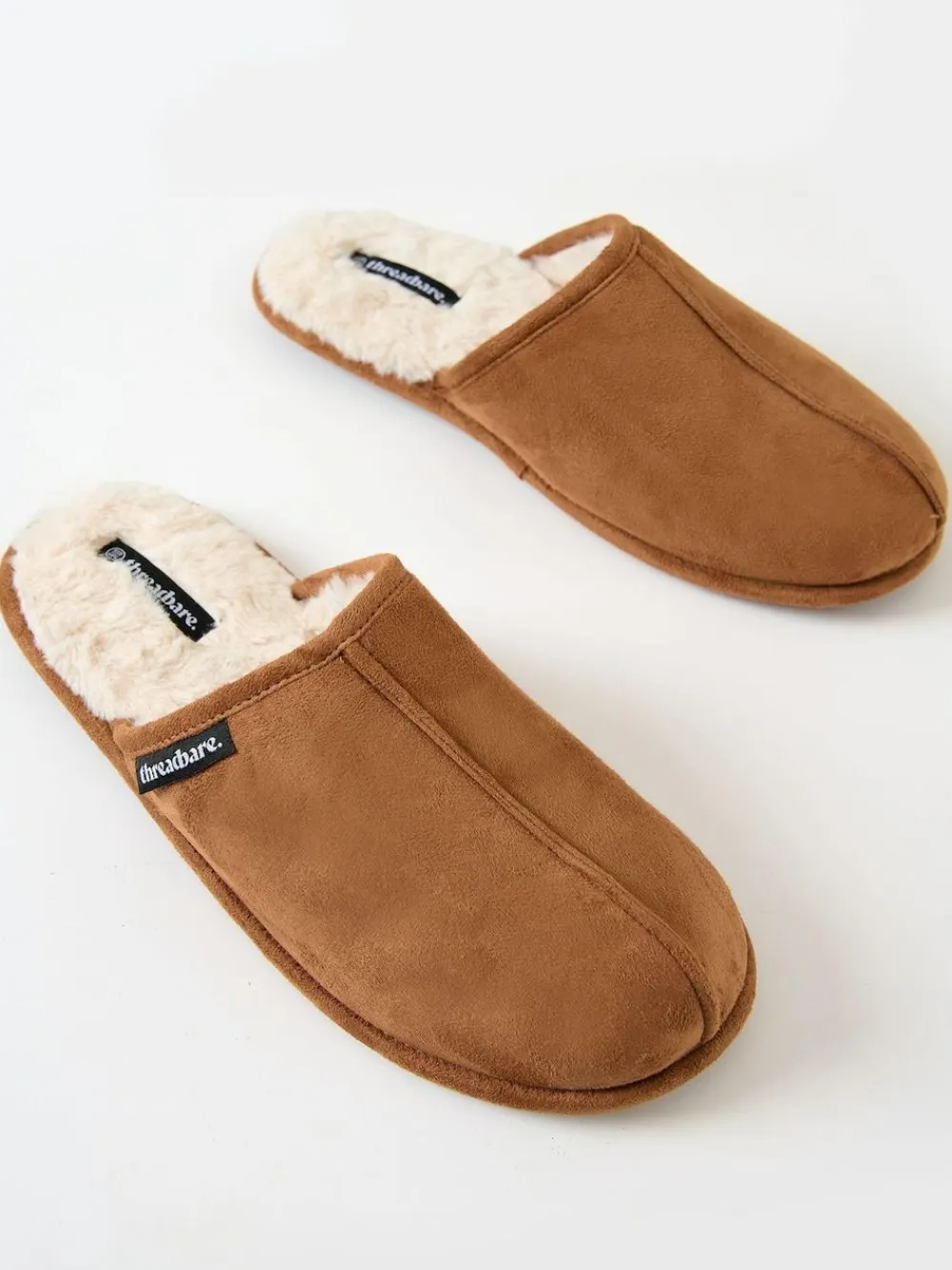 Sale Threadbare Faux Fur Lined Slip On Mule Slippers Brown