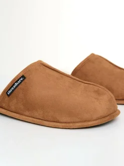 Sale Threadbare Faux Fur Lined Slip On Mule Slippers Brown