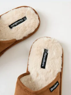 Sale Threadbare Faux Fur Lined Slip On Mule Slippers Brown