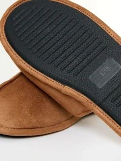 Sale Threadbare Faux Fur Lined Slip On Mule Slippers Brown