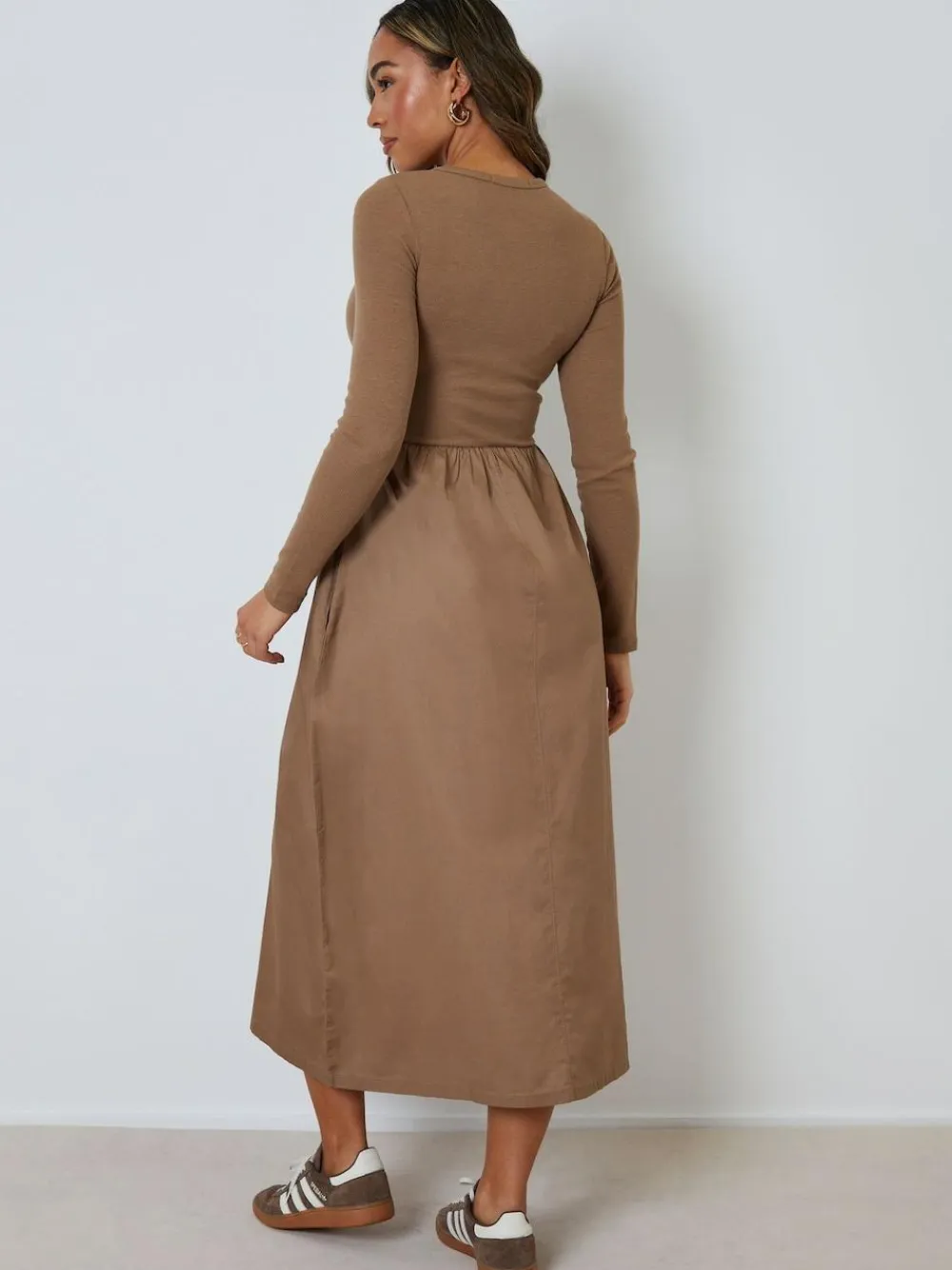 Threadbare 2-in-1 Jersey Poplin Mix Button Down Dress^Women Midi Dresses|Dresses