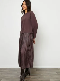 Discount Threadbare Brown 2-In-1 Relaxed Ribbed Sweatshirt Midi Dress