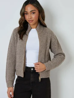 Threadbare Zip Through Knitted Bomber Jacket^Women Coats & Jackets|Coats & Jackets