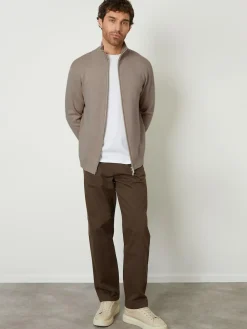 Threadbare Brown Zip-Through Funnel Neck Knitted Cardigan^ Knitwear|Knitwear