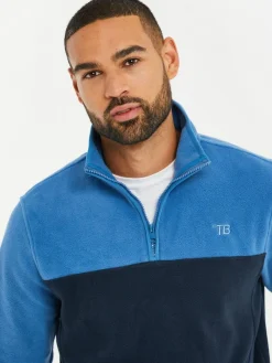 Threadbare Cobalt / Navy Two Tone Quarter Zip Fleece Sweatshirt^ Sweatshirts & Hoodies|Sweatshirts & Hoodies
