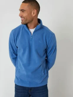 Threadbare Quarter Zip Microfleece Sweatshirt Cobalt