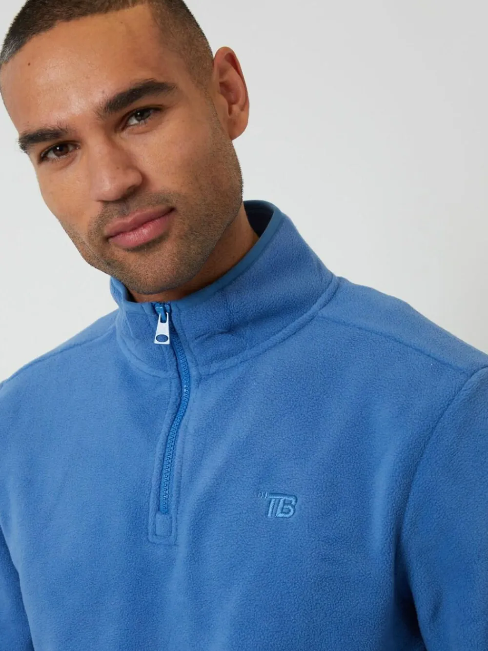 Threadbare Quarter Zip Microfleece Sweatshirt Cobalt
