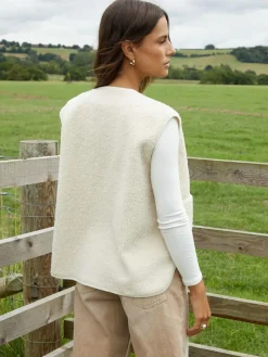 New Threadbare Reversible Borg Gilet Cream