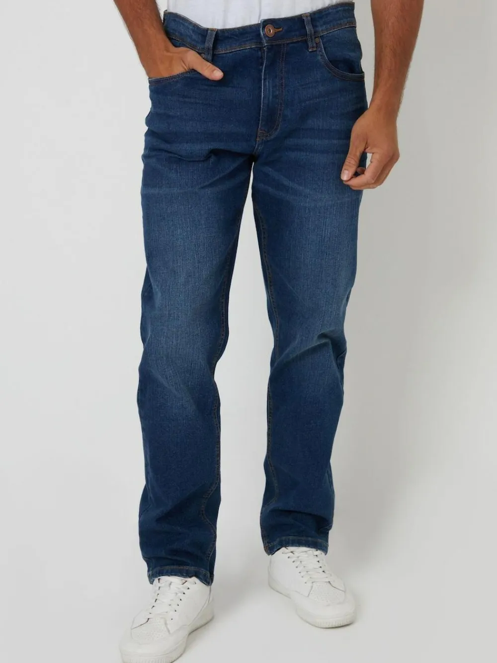 Online Threadbare Dark Blue Straight Fit Jeans With Stretch